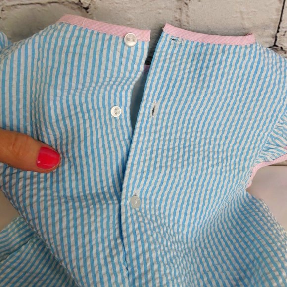 'PETIT AMI' SEERSUCKER PINSTRIPE ANGEL~SLEEVE 'TURTLE LOVE' BUBBLE STYLE OUTFIT - Picture 10 of 16